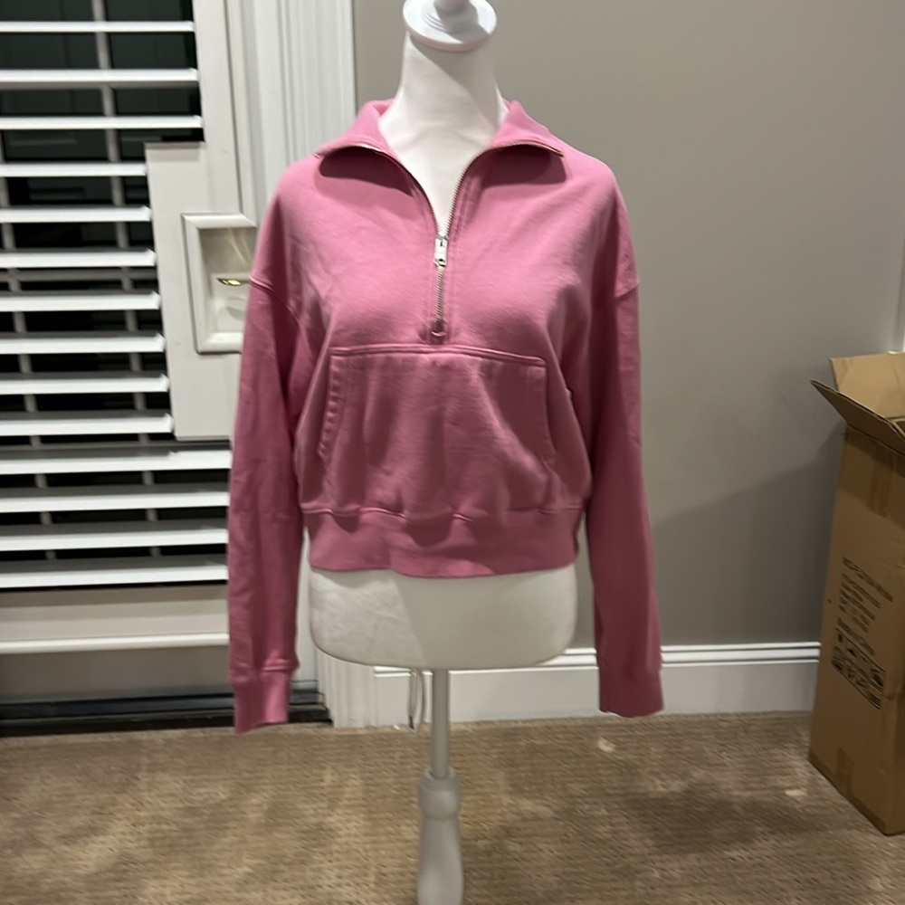 Garage quarter zip front pocket pink collared sweatshirt xs